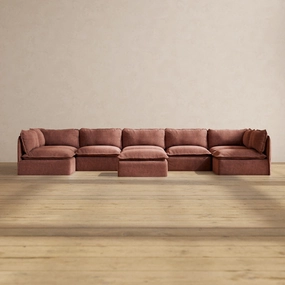 Slipcover Only - Modular Performance 7-Seater Open-Ends U-Sectional   Ottoman | Heirloom Velvet in Chestnut