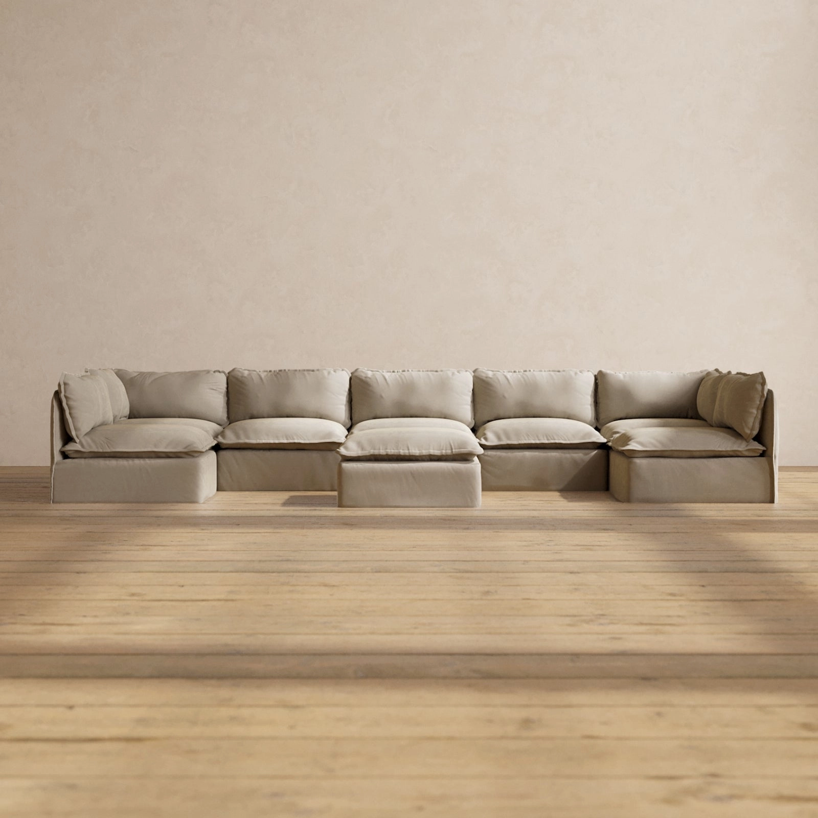 Slipcover Only - Modular Performance 7-Seater Open-Ends U-Sectional   Ottoman | Luxury Velvet in Dune