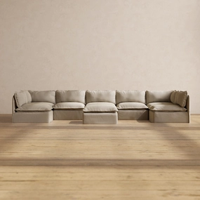 Slipcover Only - Modular Performance 7-Seater Open-Ends U-Sectional   Ottoman | Luxury Velvet in Dune