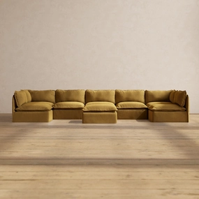 Slipcover Only - Modular Performance 7-Seater Open-Ends U-Sectional   Ottoman | Luxury Velvet in Toffee