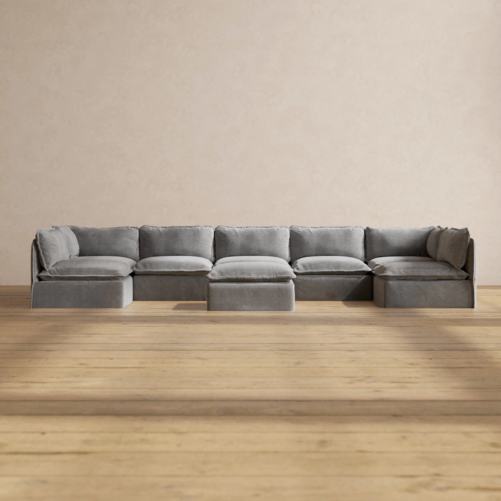 Slipcover Only - Modular Performance 7-Seater Open-Ends U-Sectional   Ottoman | Plush Weave in Ash
