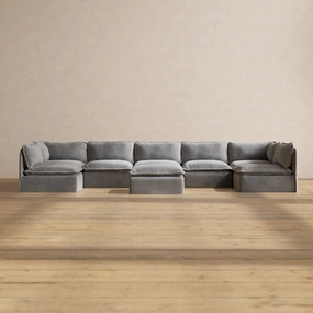 Slipcover Only - Modular Performance 7-Seater Open-Ends U-Sectional   Ottoman | Plush Weave in Ash