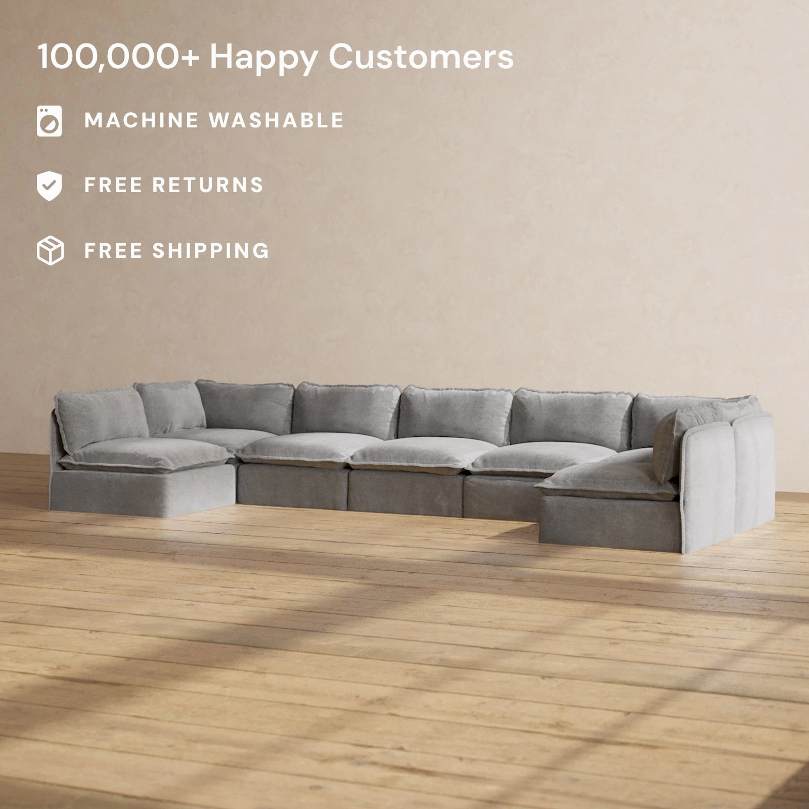 Slipcover Only - Modular Performance 7-Seater Open-Ends U-Sectional | Plush Weave in Ash