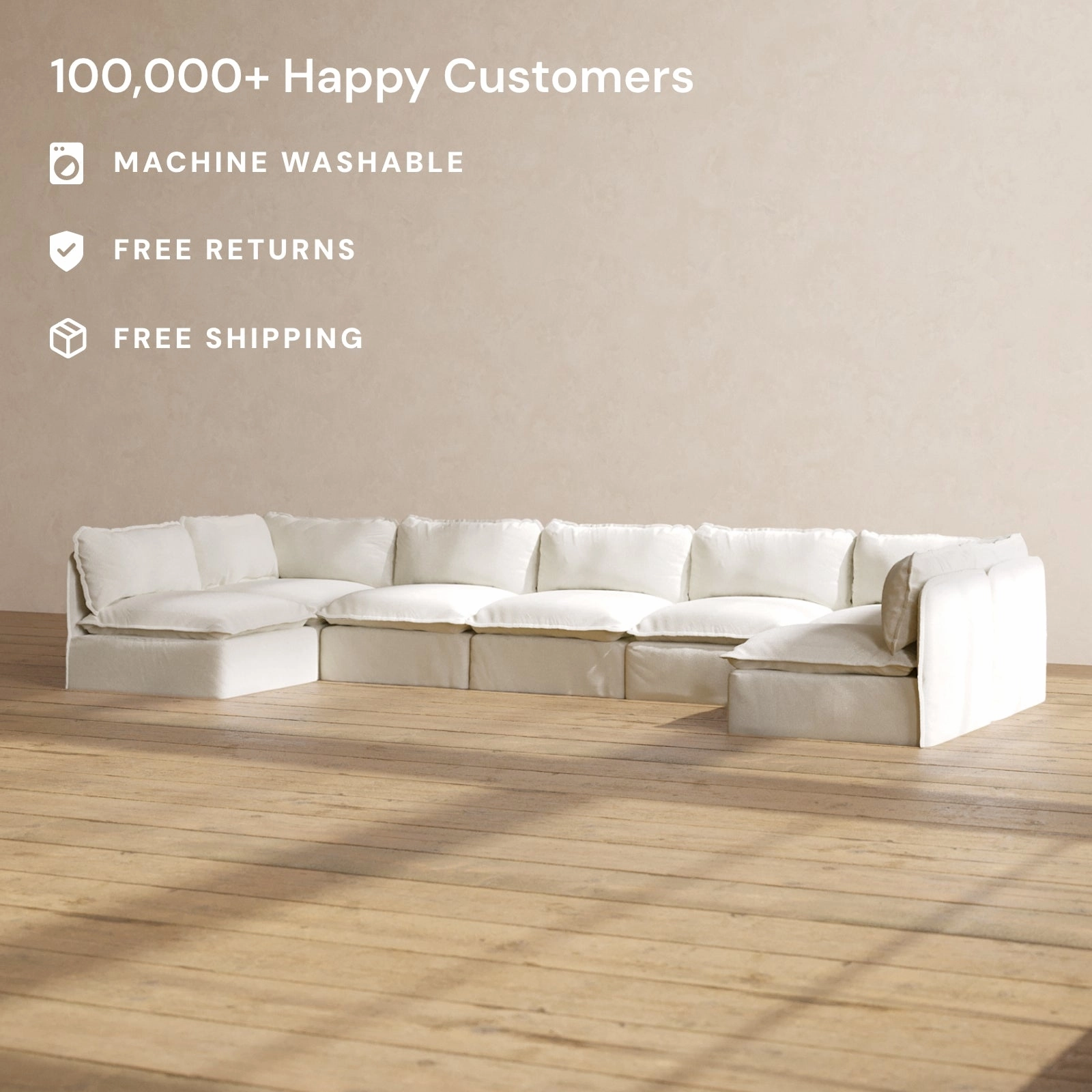 Slipcover Only - Modular Performance 7-Seater Open-Ends U-Sectional | Plush Weave in Eggshell