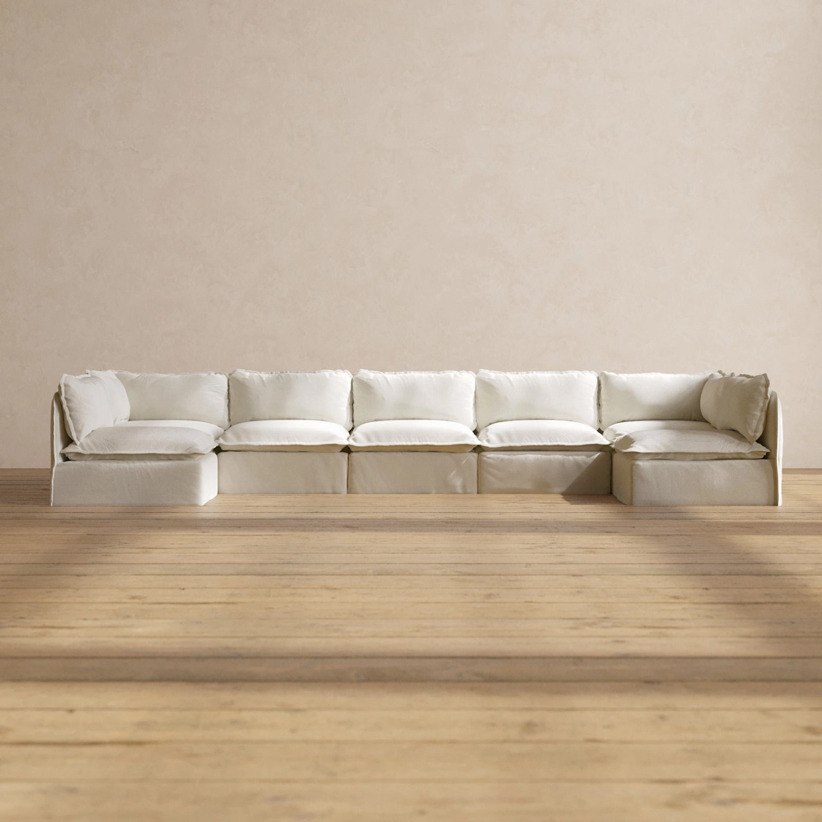 Slipcover Only - Modular Performance 7-Seater Open-Ends U-Sectional | Plush Weave in Eggshell