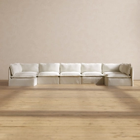 Slipcover Only - Modular Performance 7-Seater Open-Ends U-Sectional | Plush Weave in Eggshell