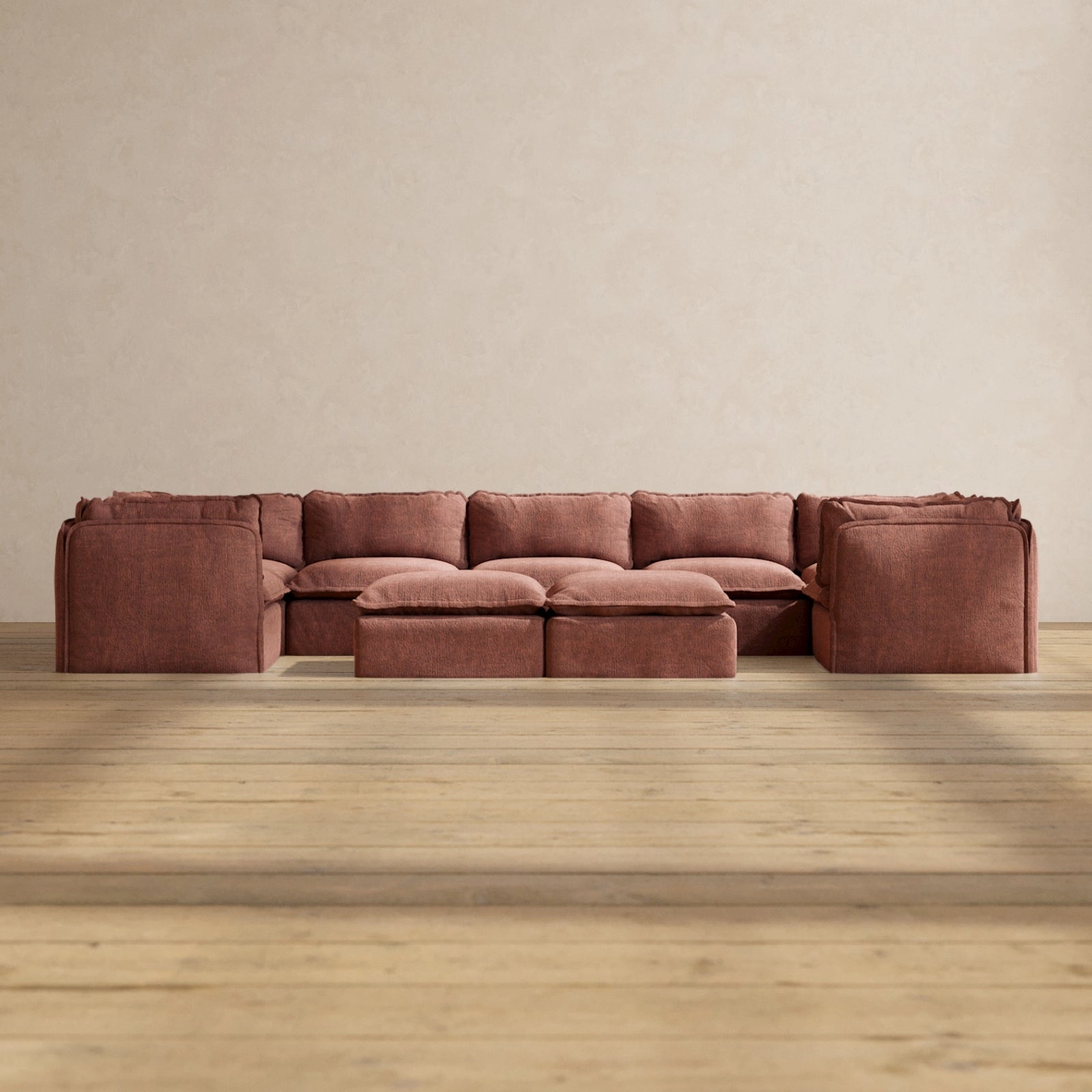 Slipcover Only - Modular Performance 7-Seater U-Sectional   Bench Ottoman | Heirloom Velvet in Chestnut