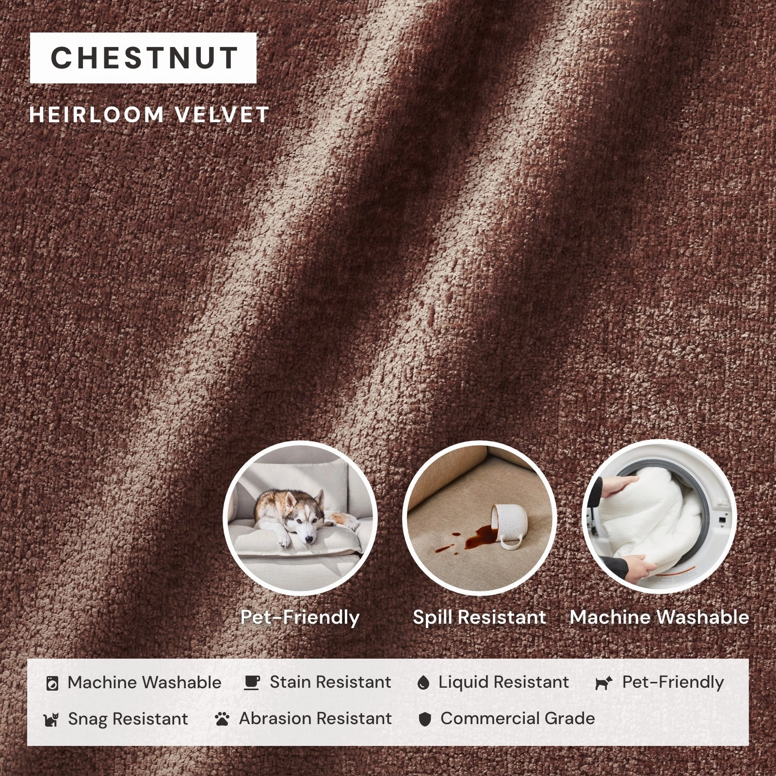 Slipcover Only - Modular Performance 7-Seater U-Sectional   Bench Ottoman | Heirloom Velvet in Chestnut