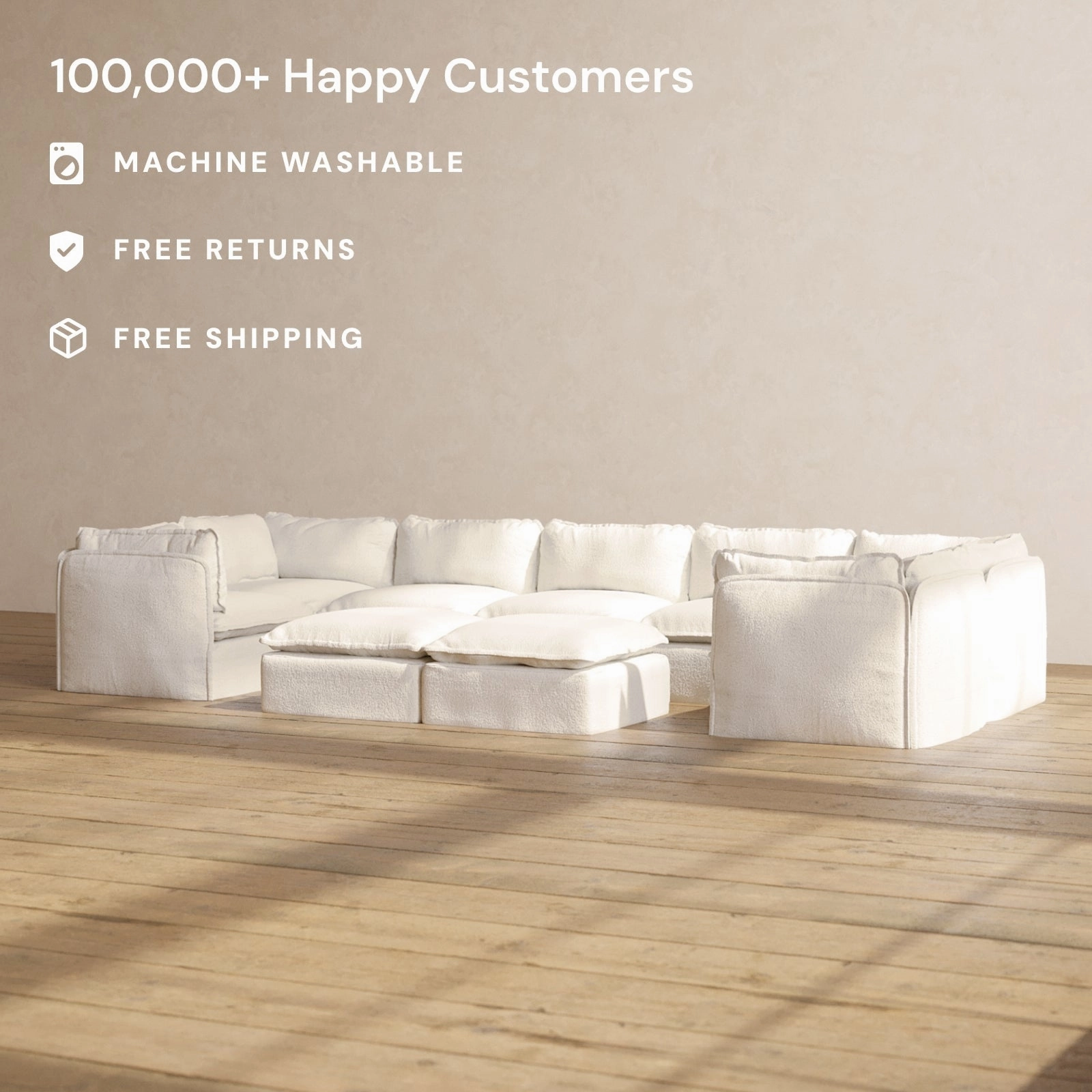 Slipcover Only - Modular Performance 7-Seater U-Sectional   Bench Ottoman | Knit Boucle in Mousse
