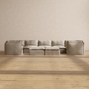 Slipcover Only - Modular Performance 7-Seater U-Sectional   Bench Ottoman | Luxury Velvet in Dune