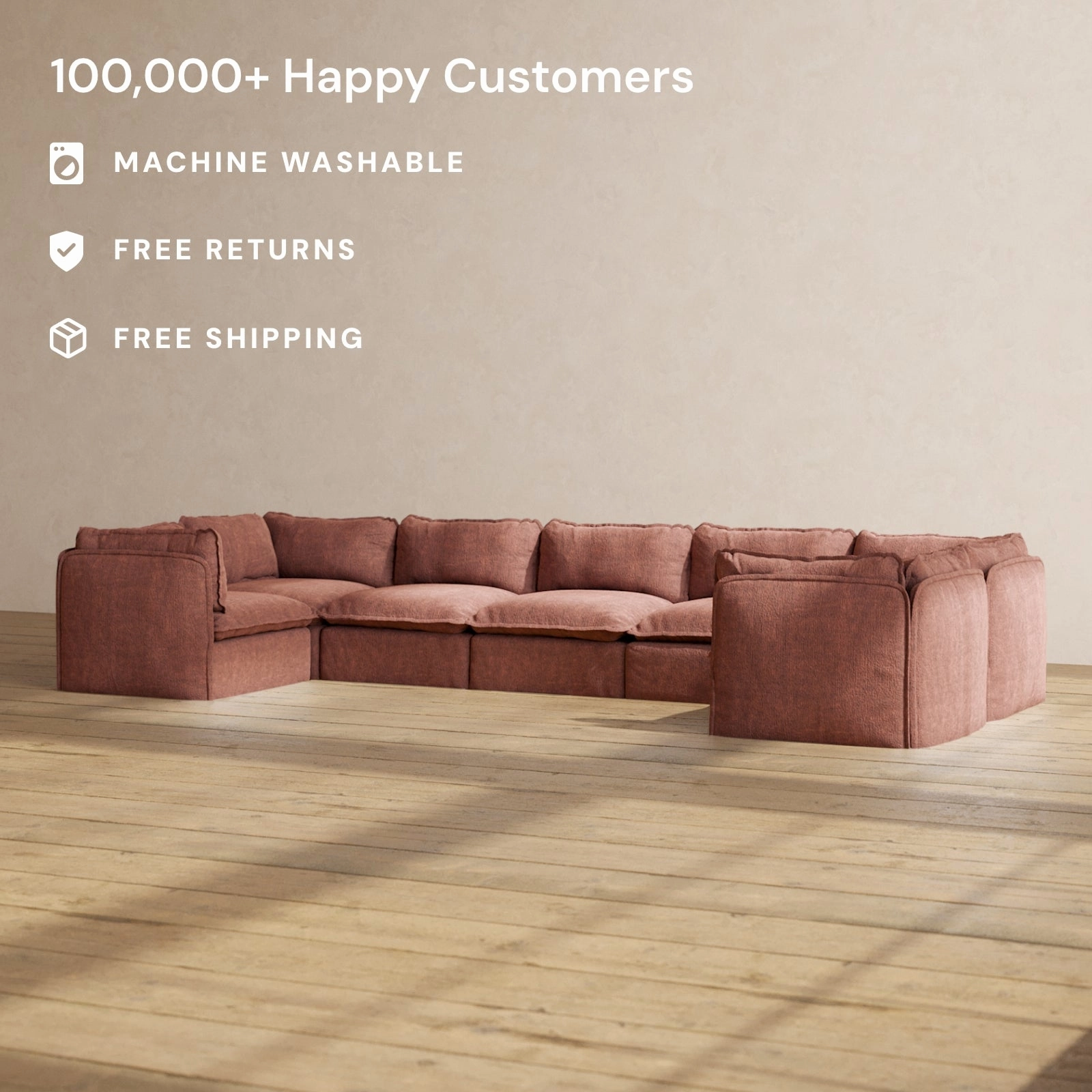 Slipcover Only - Modular Performance 7-Seater U-Sectional | Heirloom Velvet in Chestnut