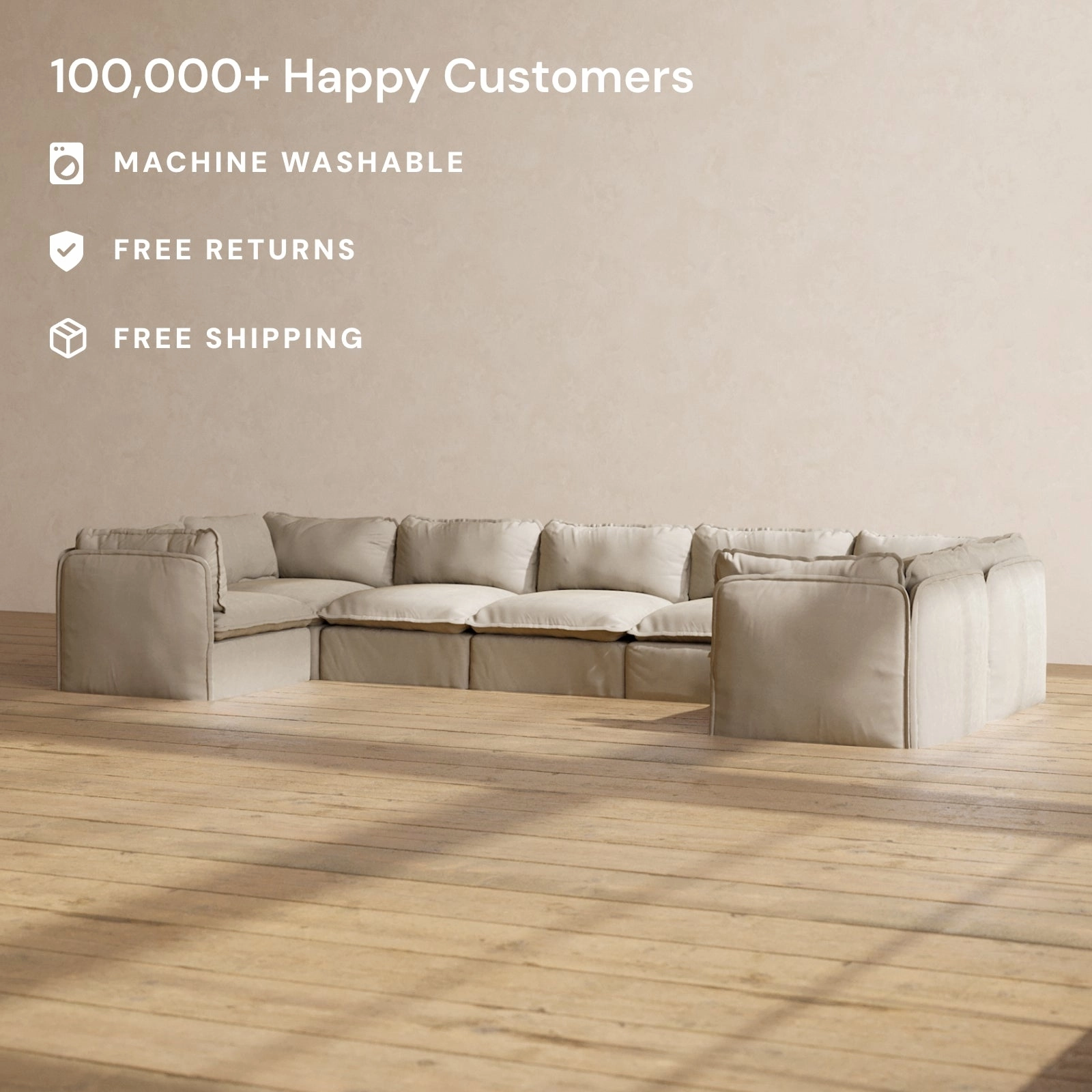 Slipcover Only - Modular Performance 7-Seater U-Sectional | Luxury Velvet in Dune