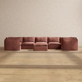 Slipcover Only - Modular Performance 7-Seater U-Sectional   Ottoman | Heirloom Velvet in Chestnut