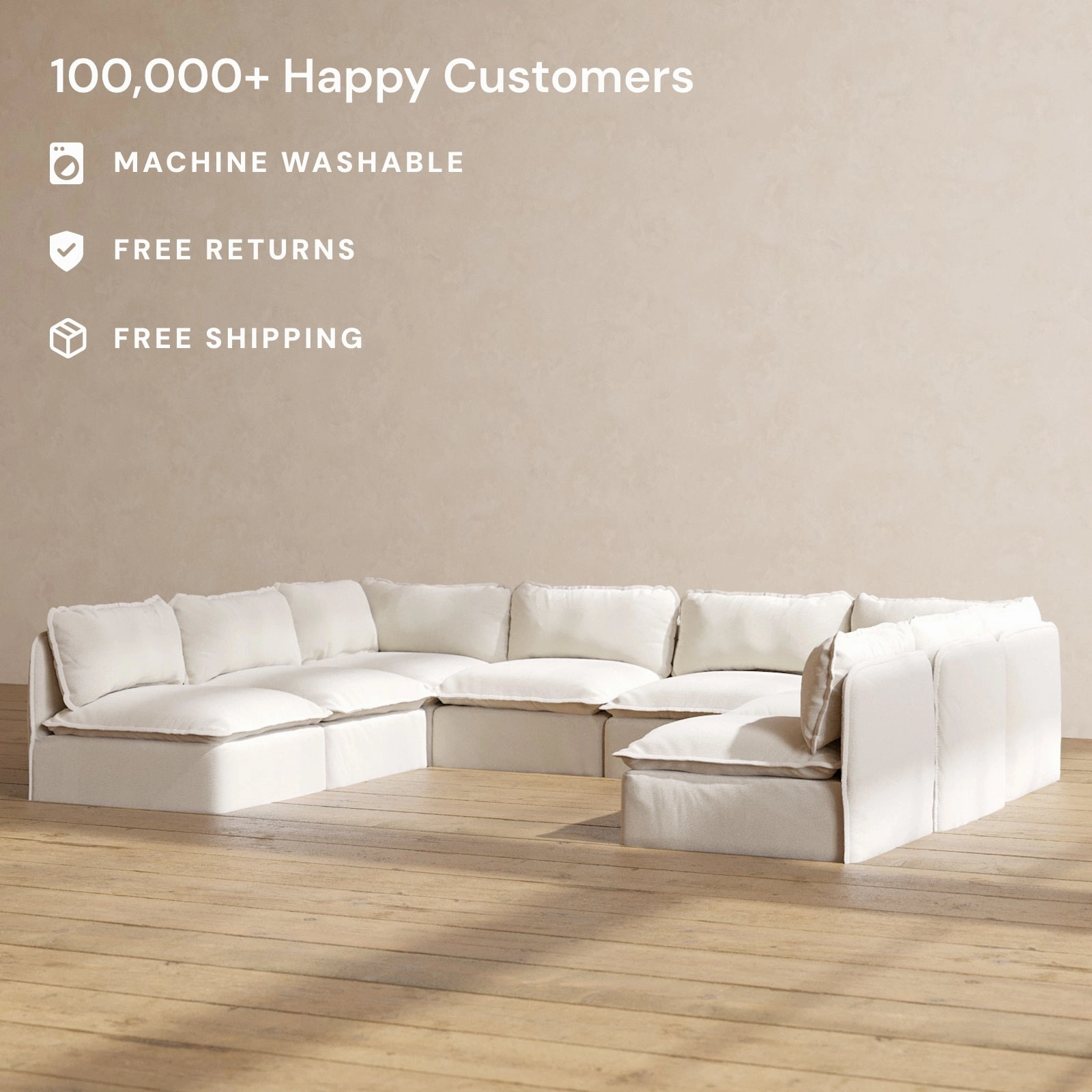 Slipcover Only - Modular Performance 8-Seater Open-Ends U-Sectional | Blended Weave in Flour