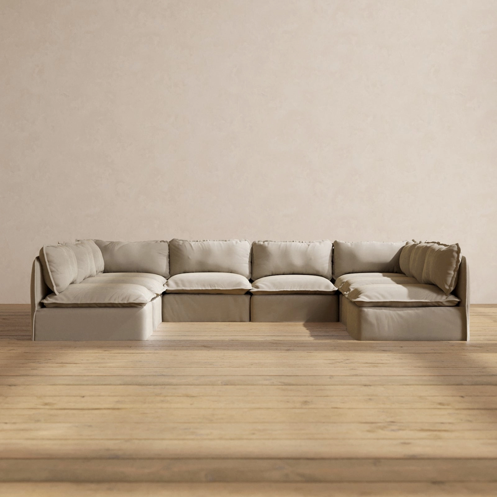 Slipcover Only - Modular Performance 8-Seater Open-Ends U-Sectional | Luxury Velvet in Dune