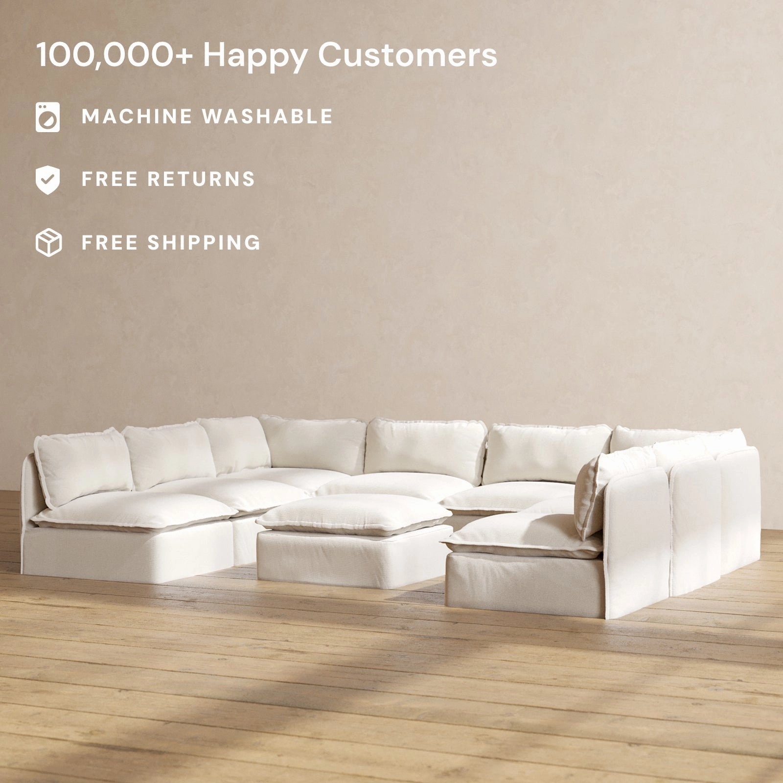 Slipcover Only - Modular Performance 8-Seater Open-Ends U-Sectional   Ottoman | Blended Weave in Flour
