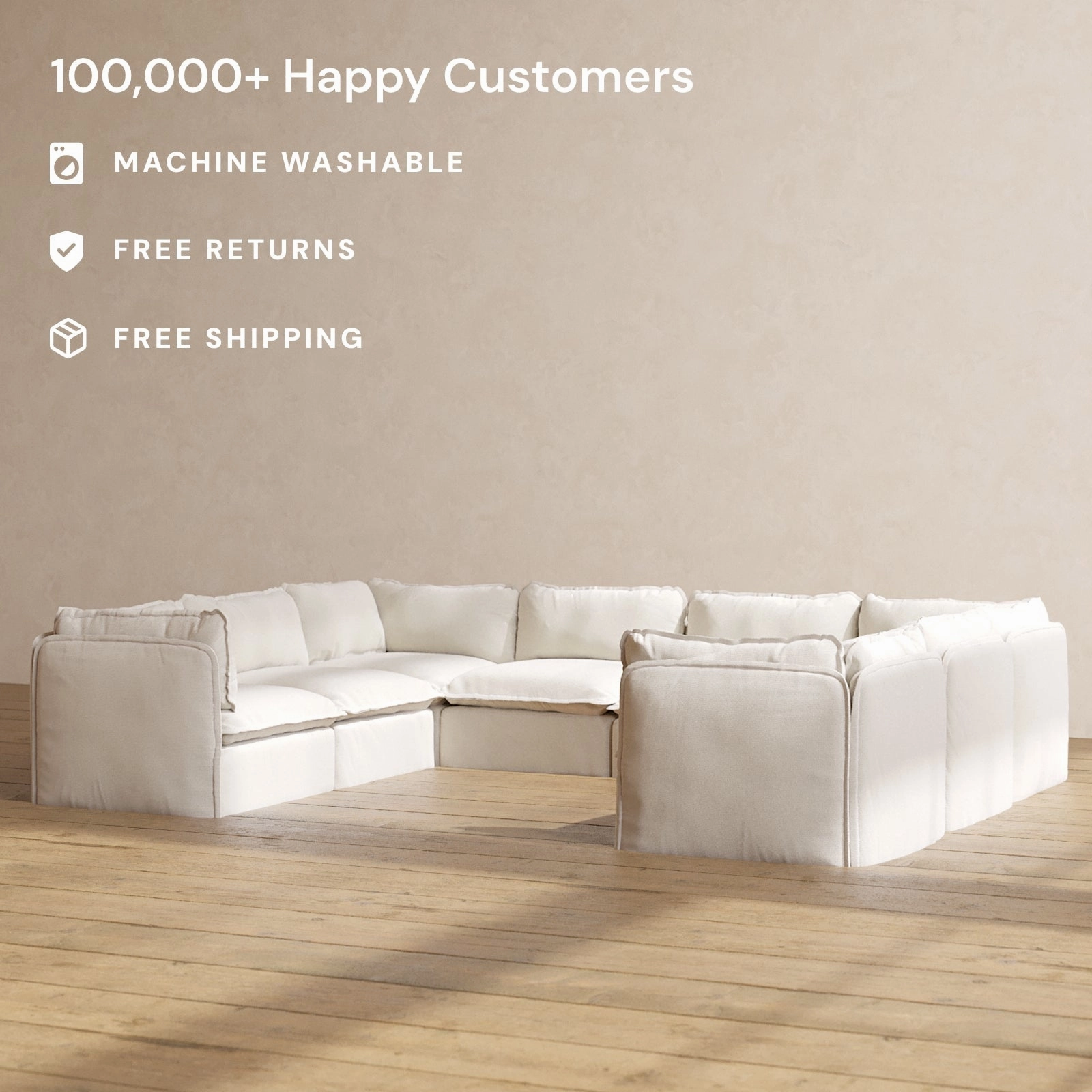 Slipcover Only - Modular Performance 8-Seater U-Sectional | Blended Weave in Flour