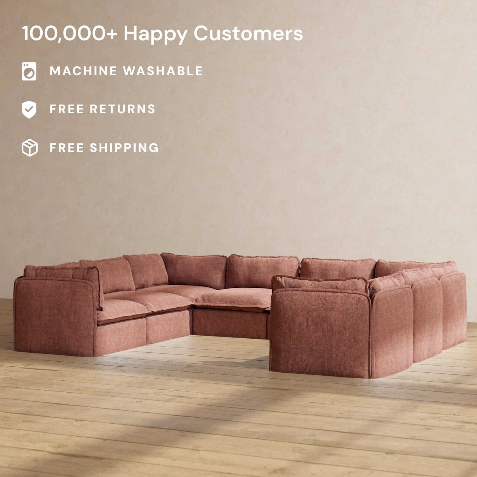 Slipcover Only - Modular Performance 8-Seater U-Sectional | Heirloom Velvet in Chestnut