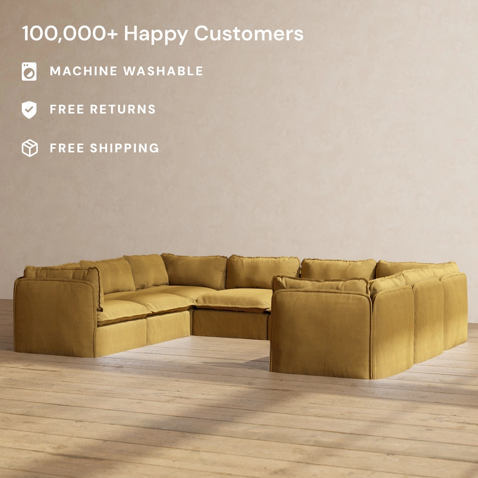 Slipcover Only - Modular Performance 8-Seater U-Sectional | Luxury Velvet in Toffee