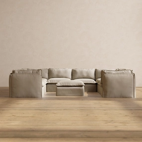 Slipcover Only - Modular Performance 8-Seater U-Sectional   Ottoman | Luxury Velvet in Dune