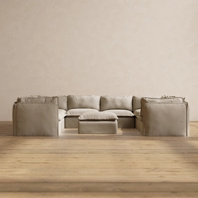 Slipcover Only - Modular Performance 8-Seater U-Sectional   Ottoman | Luxury Velvet in Dune