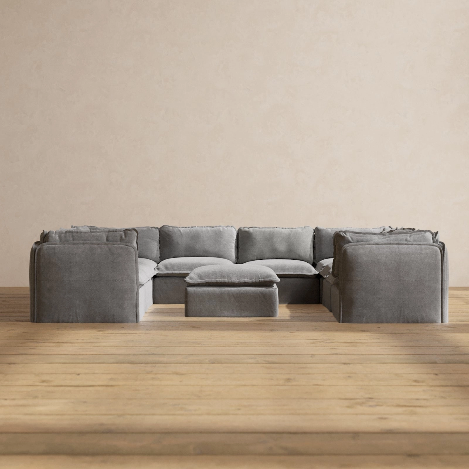 Slipcover Only - Modular Performance 8-Seater U-Sectional   Ottoman | Plush Weave in Ash