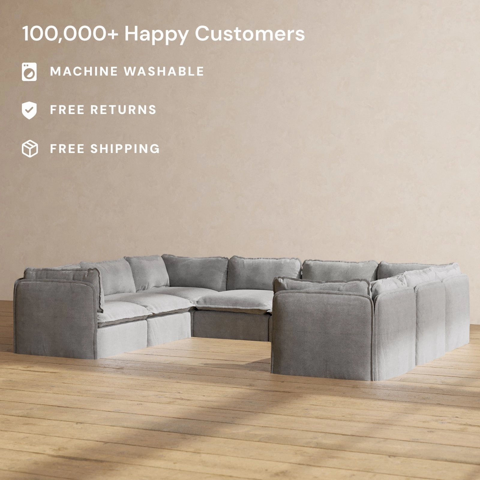 Slipcover Only - Modular Performance 8-Seater U-Sectional | Plush Weave in Ash