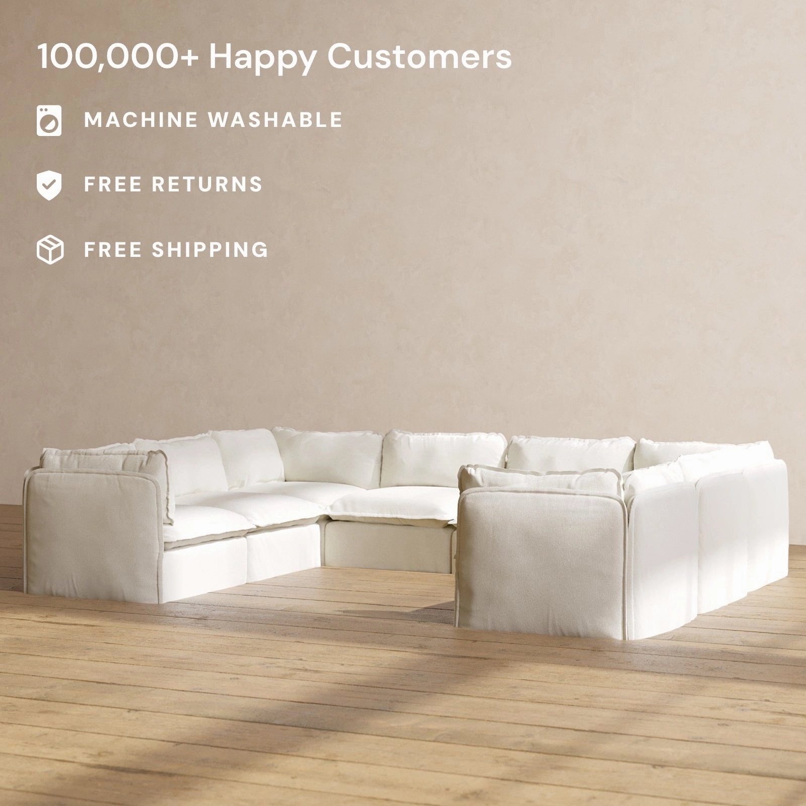 Slipcover Only - Modular Performance 8-Seater U-Sectional | Plush Weave in Eggshell