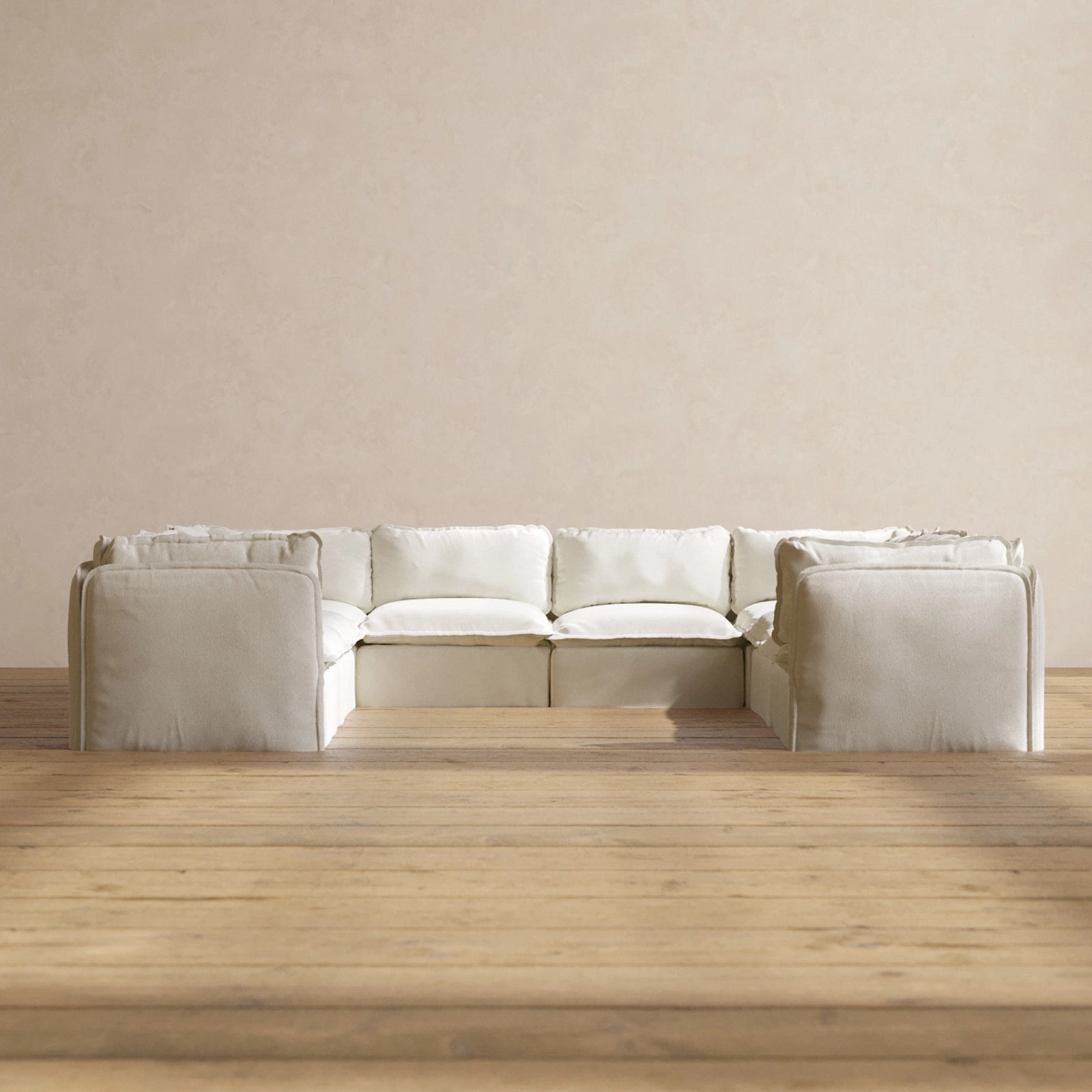 Slipcover Only - Modular Performance 8-Seater U-Sectional | Plush Weave in Eggshell
