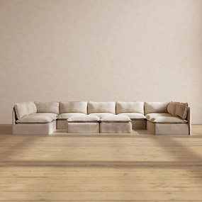 Slipcover Only - Modular Performance 9-Seater Open-Ends U-Sectional   Bench Ottoman | Blended Weave in Oat