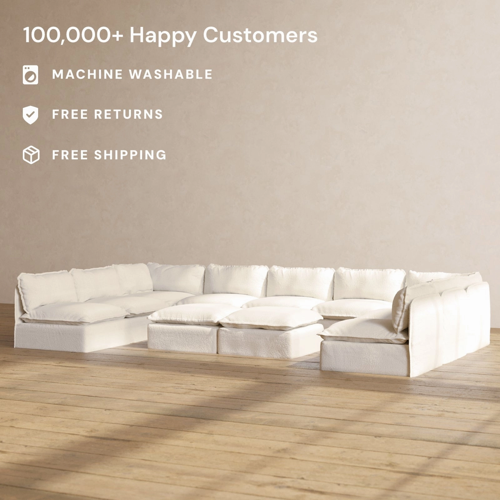 Slipcover Only - Modular Performance 9-Seater Open-Ends U-Sectional   Bench Ottoman | Knit Boucle in Mousse