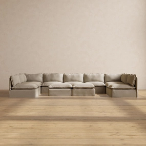Slipcover Only - Modular Performance 9-Seater Open-Ends U-Sectional   Bench Ottoman | Luxury Velvet in Dune