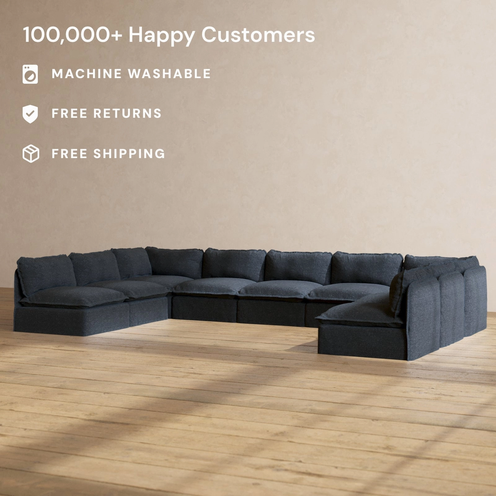 Slipcover Only - Modular Performance 9-Seater Open-Ends U-Sectional | Blended Weave in Indigo