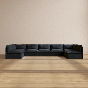 Slipcover Only - Modular Performance 9-Seater Open-Ends U-Sectional | Blended Weave in Indigo