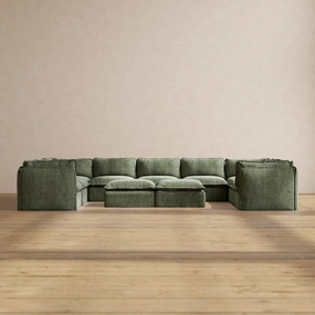 Slipcover Only - Modular Performance 9-Seater U-Sectional   Bench Ottoman | Heirloom Velvet in Willow