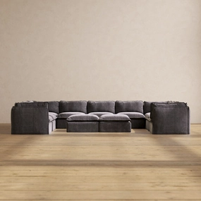 Slipcover Only - Modular Performance 9-Seater U-Sectional   Bench Ottoman | Luxury Velvet in Cinder