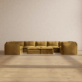 Slipcover Only - Modular Performance 9-Seater U-Sectional   Bench Ottoman | Luxury Velvet in Toffee