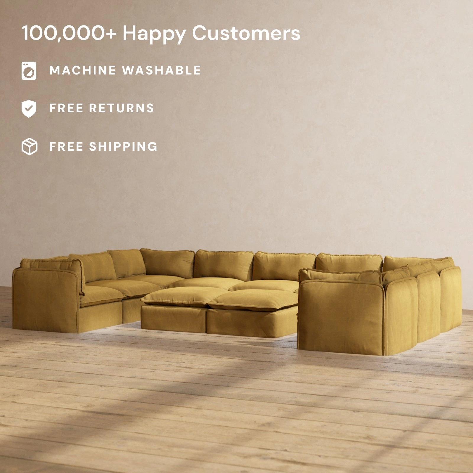 Slipcover Only - Modular Performance 9-Seater U-Sectional   Bench Ottoman | Luxury Velvet in Toffee