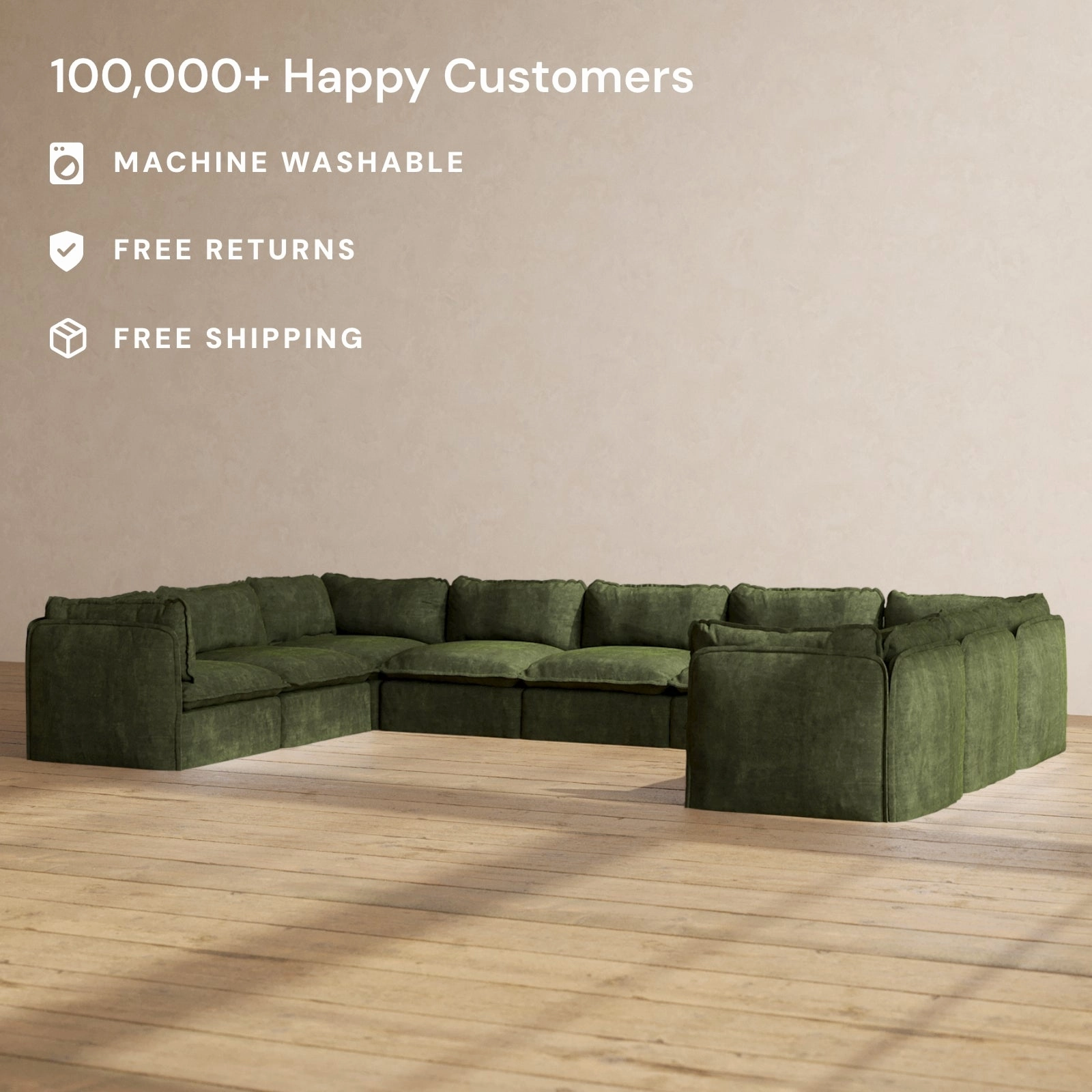 Slipcover Only - Modular Performance 9-Seater U-Sectional | Luxury Velvet in Olive