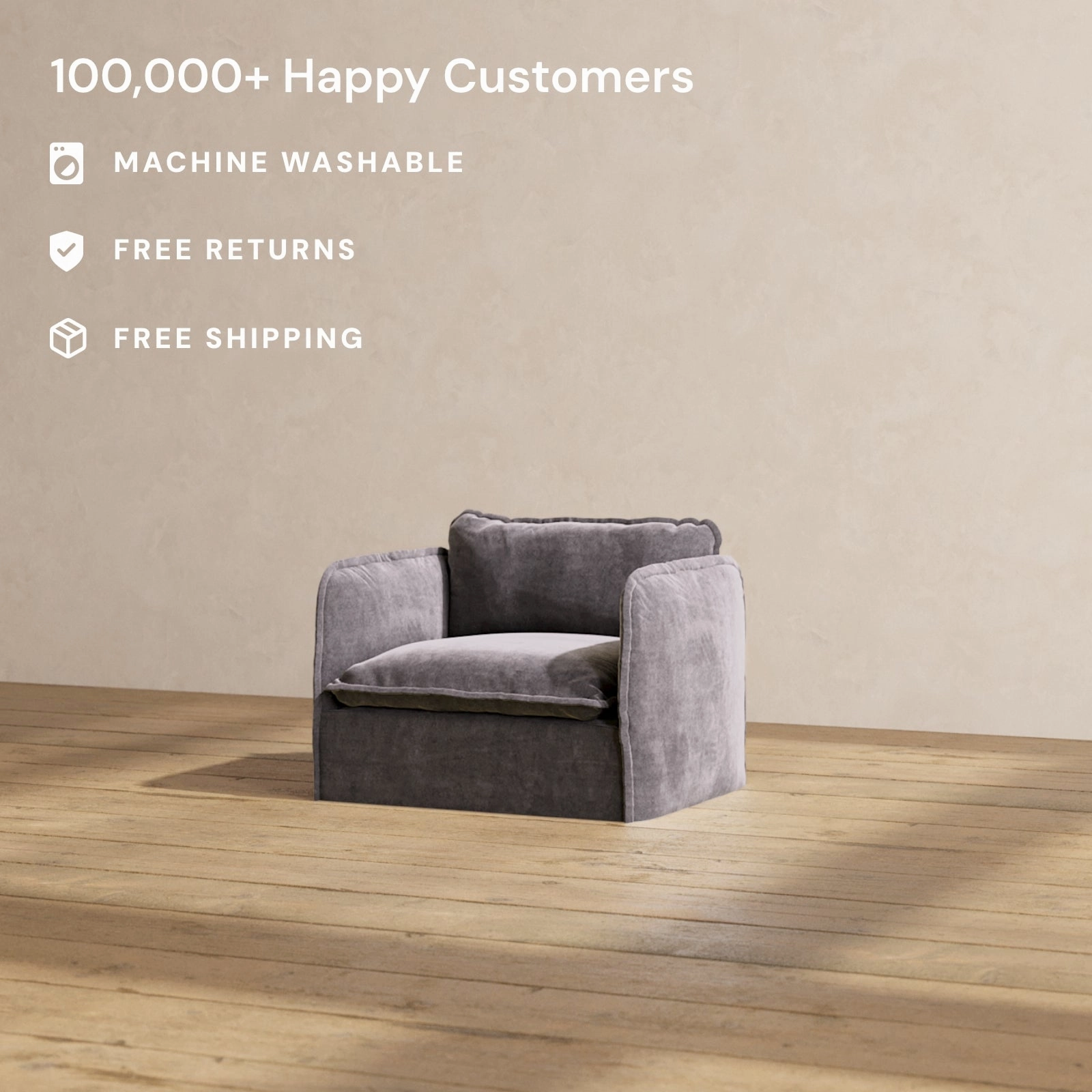 Slipcover Only - Modular Performance Armchair | Luxury Velvet in Cinder