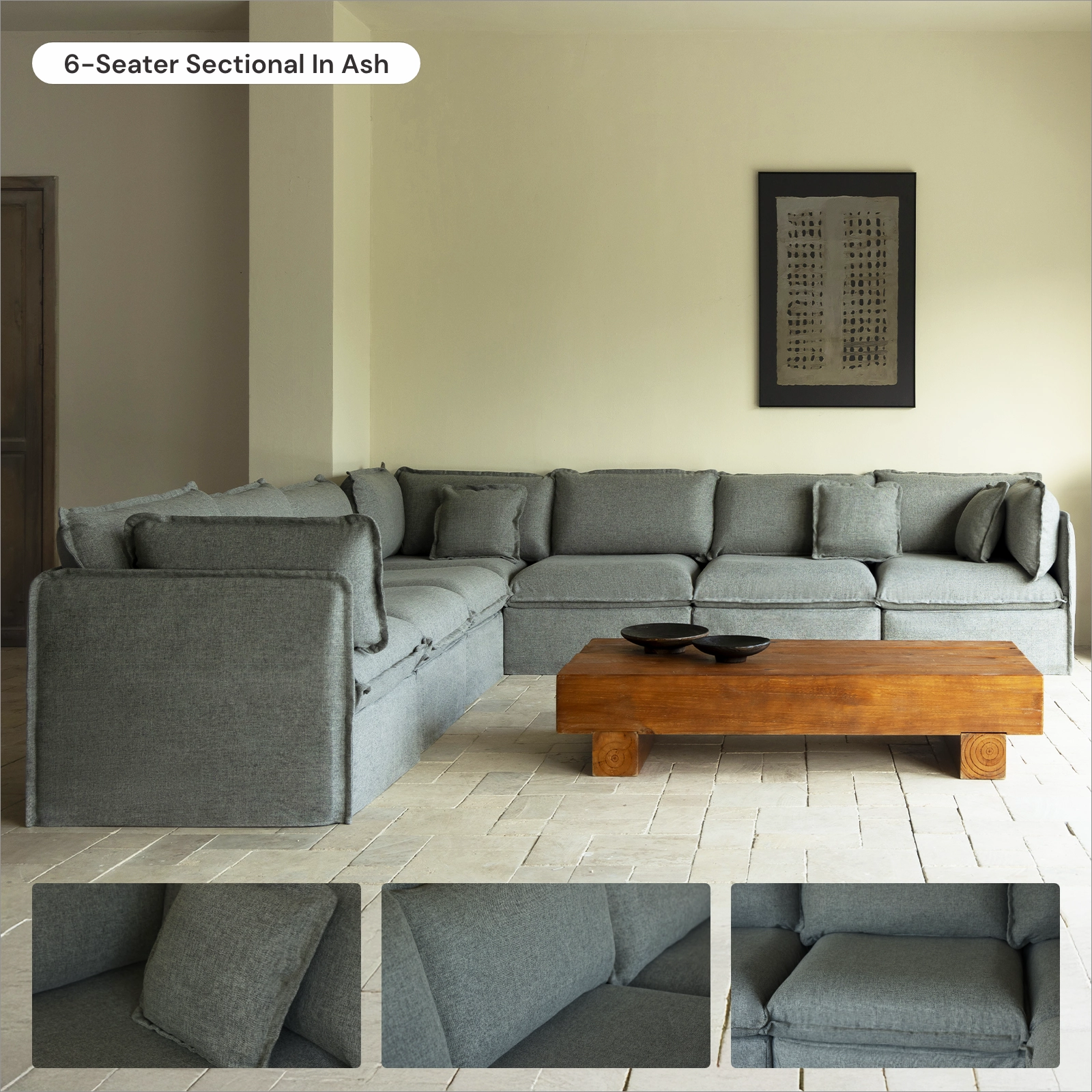 Slipcover Only - Modular Washable 3-Seater Sectional in Ash