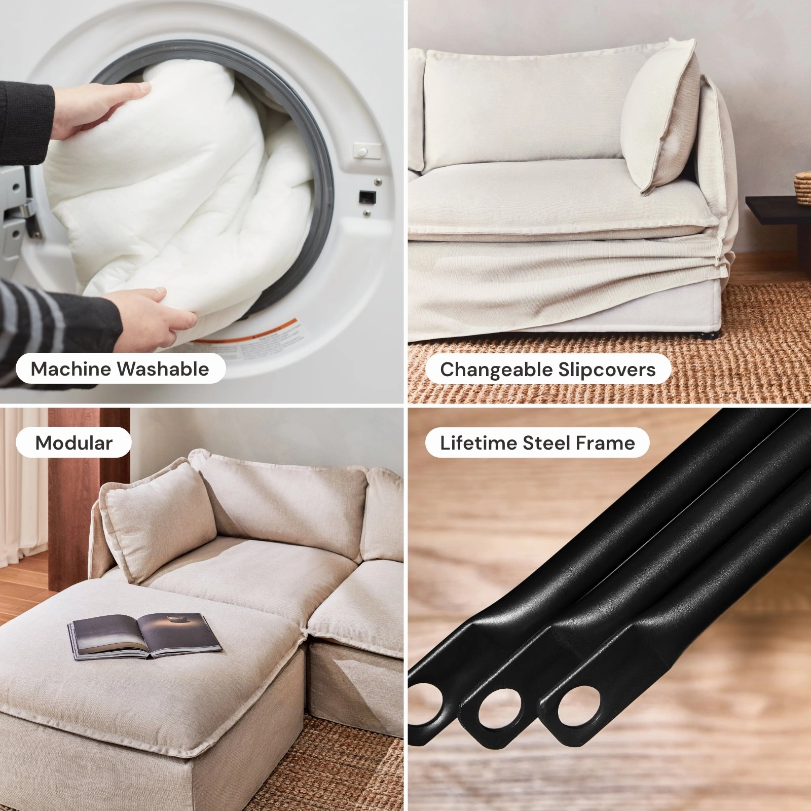 Slipcover Only - Modular Washable 3-Seater Sectional in Ash