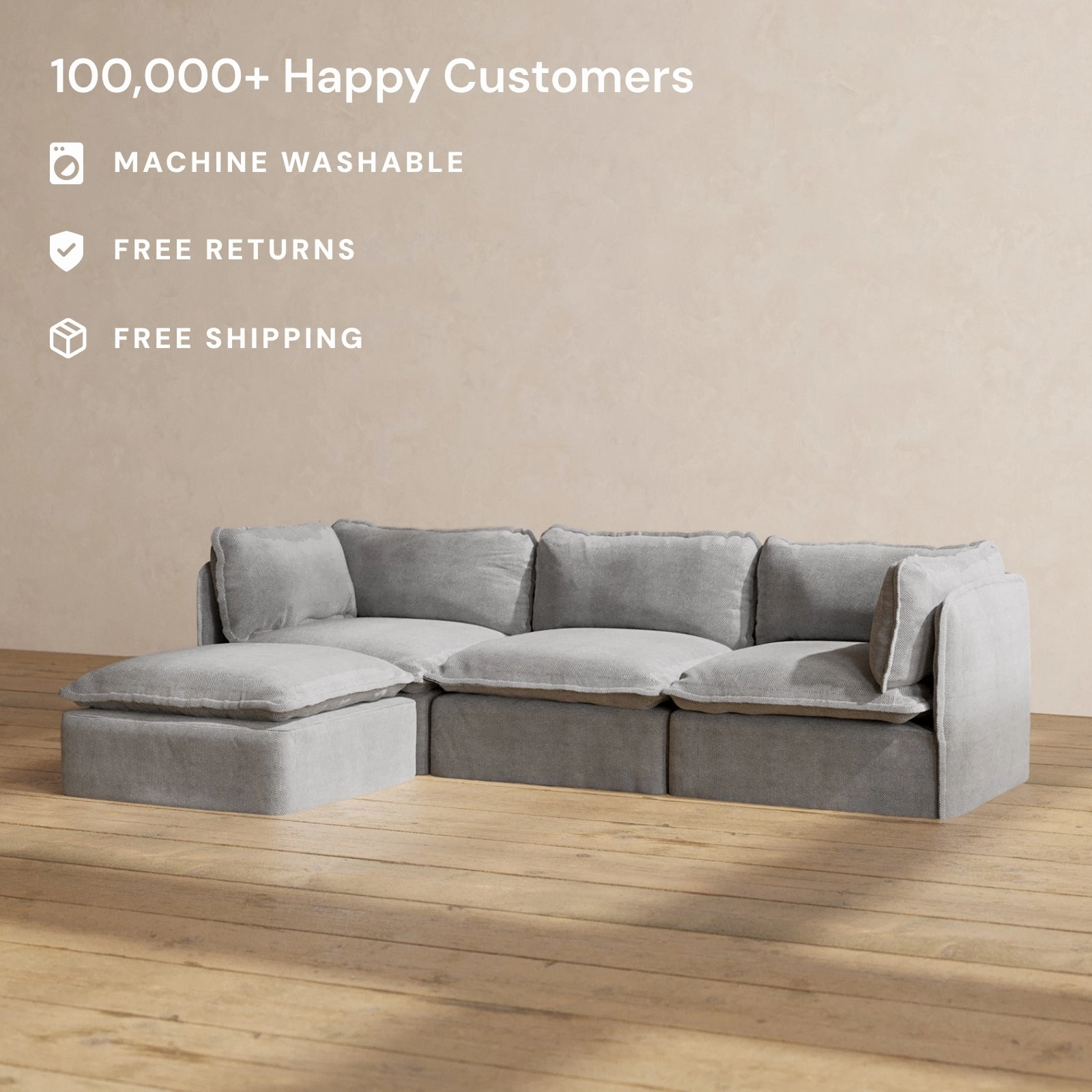 Slipcover Only - Modular Washable 3-Seater Sectional in Ash