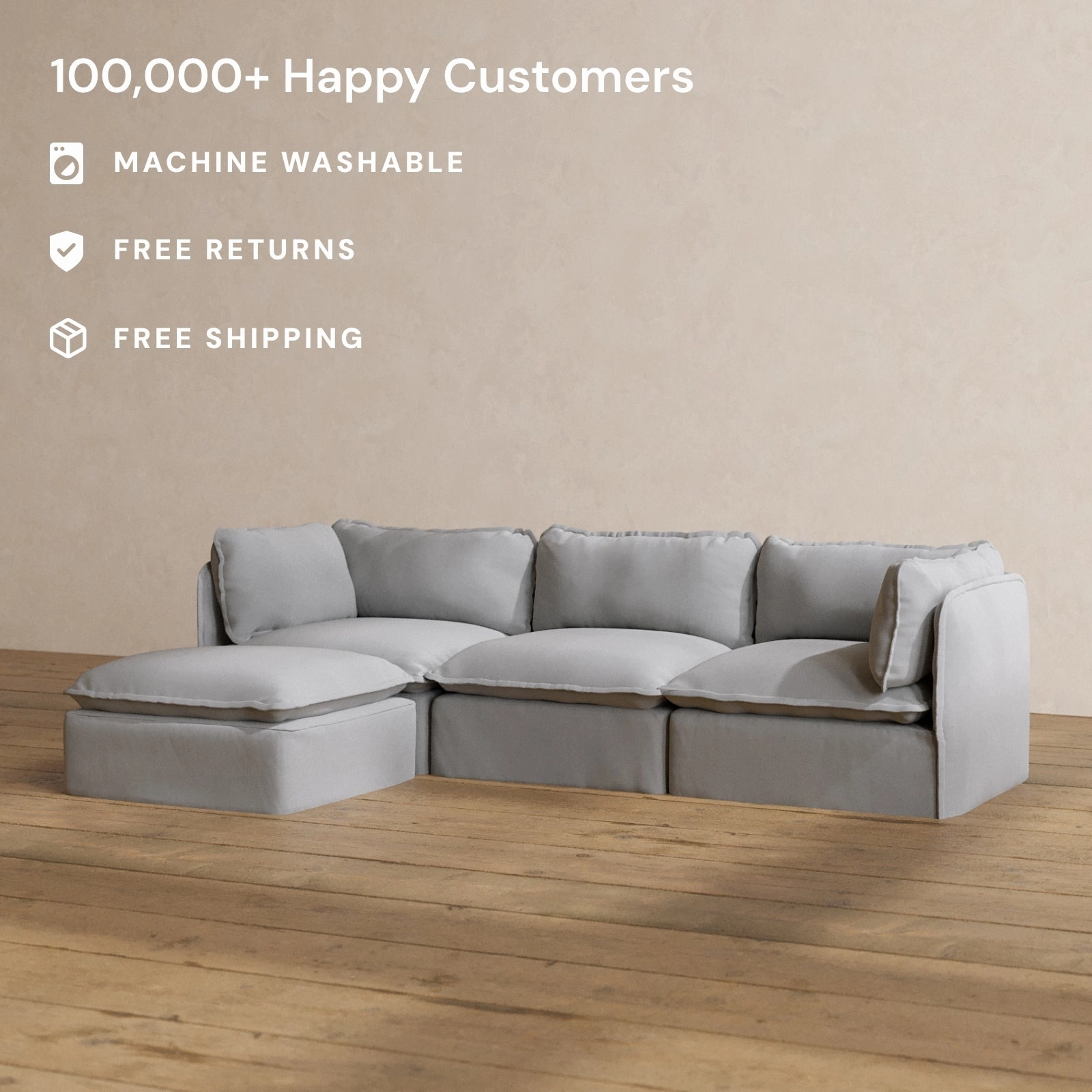 Slipcover Only - Modular Washable 3-Seater Sectional in Pumice