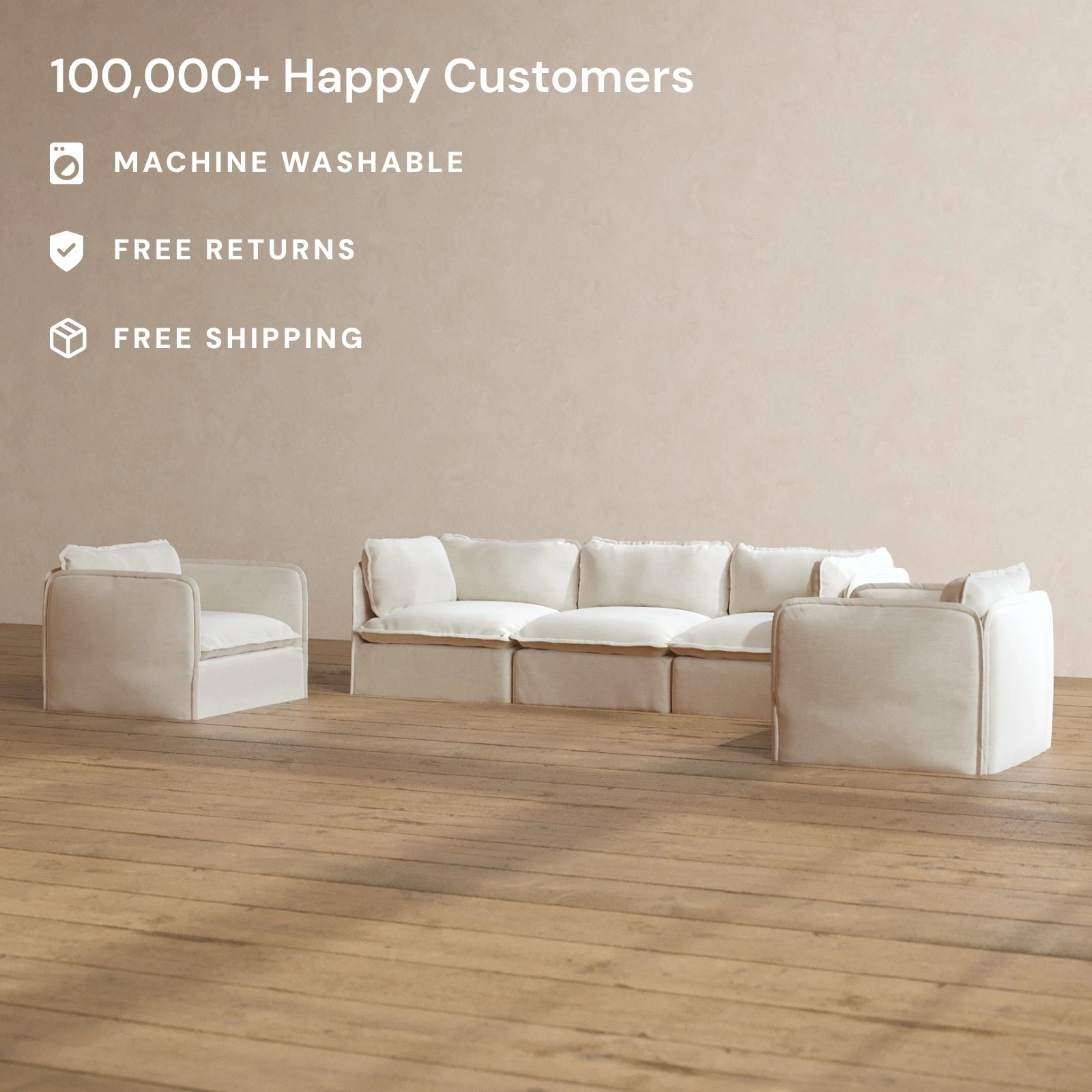 Slipcover Only - Modular Washable 3-Seater Sofa   Armchair Set in Coco