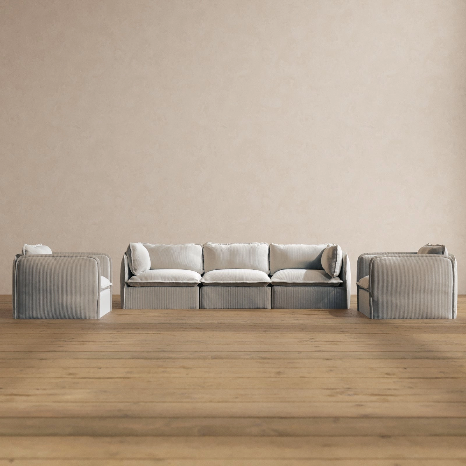 Slipcover Only - Modular Washable 3-Seater Sofa   Armchair Set in Milk