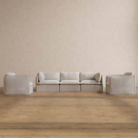 Slipcover Only - Modular Washable 3-Seater Sofa   Armchair Set in Powder