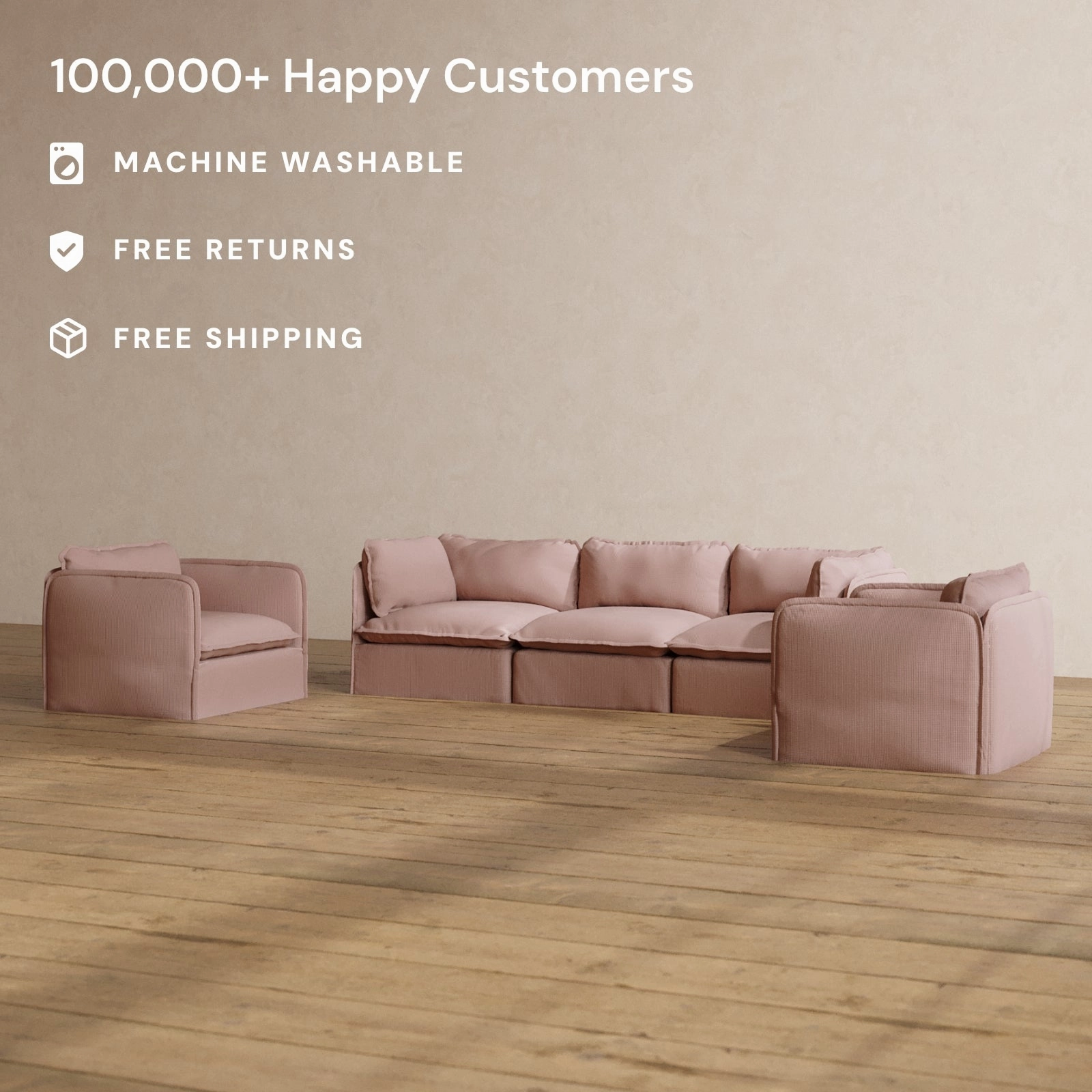 Slipcover Only - Modular Washable 3-Seater Sofa   Armchair Set in Sakura