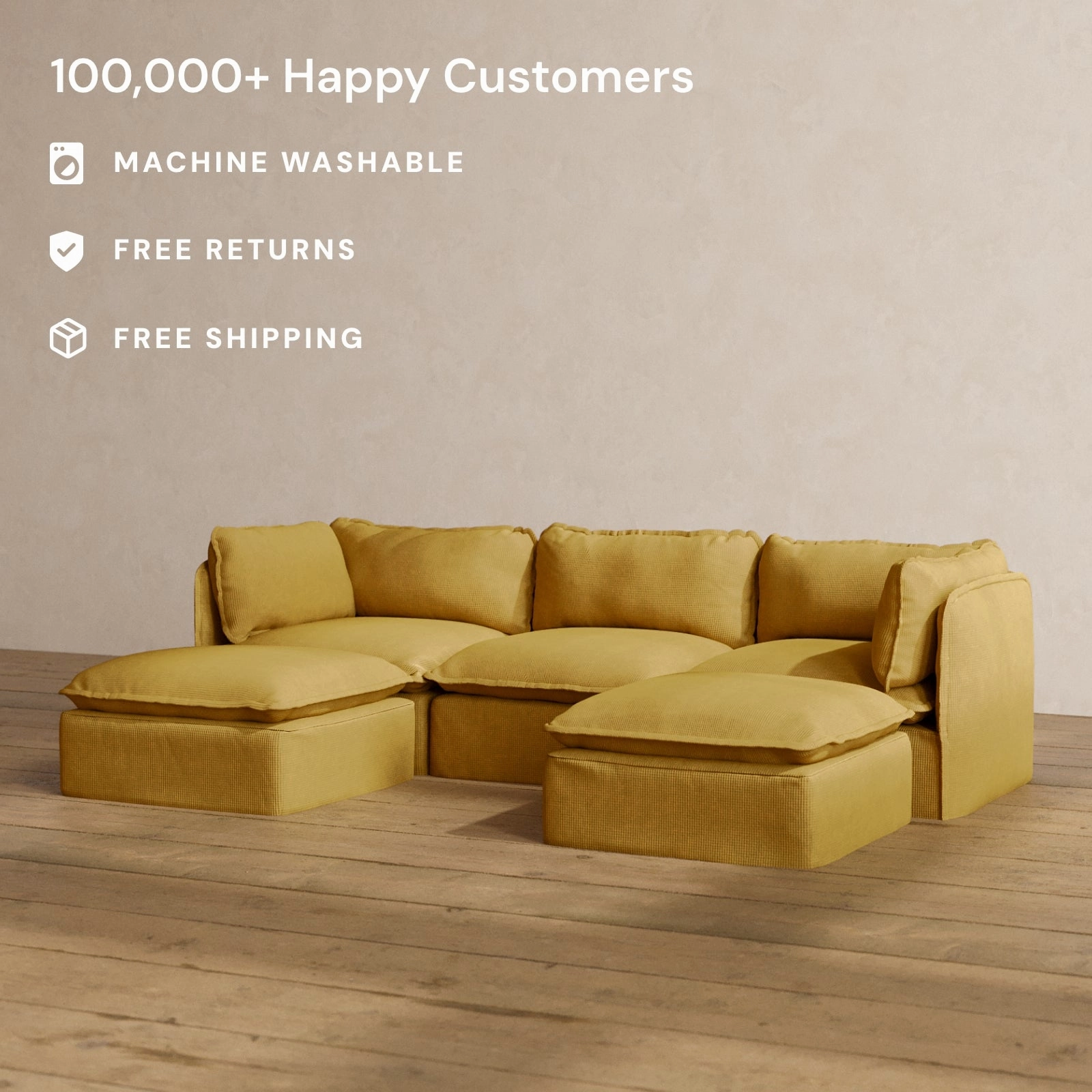 Slipcover Only - Modular Washable 3-Seater U-Sectional in Kiiro