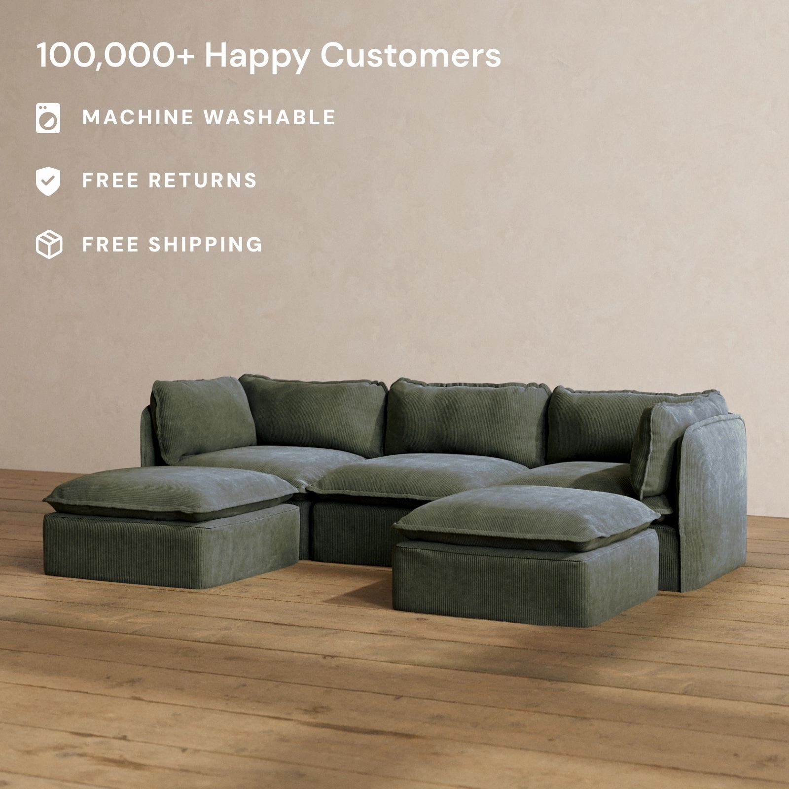 Slipcover Only - Modular Washable 3-Seater U-Sectional in Olivine